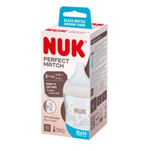 NUK  Perfect match бебешко шише СТЪКЛО  0+м. 120 мл  декорация ДЪГА 747.136 