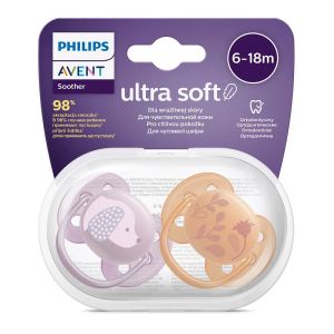 Philips AVENT Силиконови  залъгалки 2 бр. 6-18 м. ULTRA SOFT МОМИЧЕ КУЧЕ/ЦВЕТЕ 0515.012