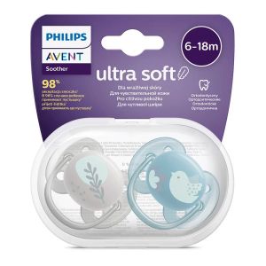 Philips AVENT Силиконови залъгалки 2 бр. 6-18 м. ULTRA SOFT МОМЧЕ ПИЛЕ/ПЕРО 0515.011