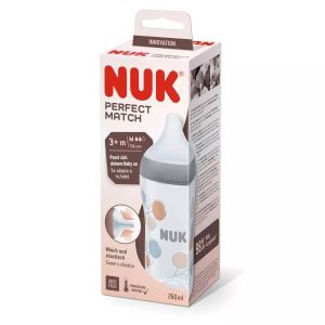 NUK  Perfect Match бебешко шише силик. биб. M, 3+мес.,260мл. декорация Клонче 216.016