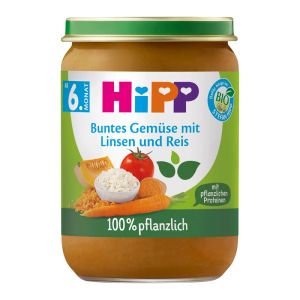HIPP БИО Бебешко пюре Зеленчуци с ориз и леща, 190гр. ,6м+  60501