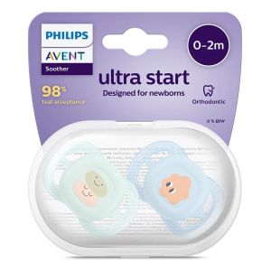 Philips AVENT  Ultra Start 0-2м,. ортодонтични залъгалки за новородени , в синьо и зелено /усмивка 0624.001