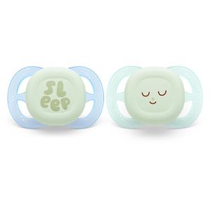 Philips AVENT  Ultra Start 0-2м,. ортодонтични залъгалки за новородени в синьо и зелено с декор Sleep 0625.001