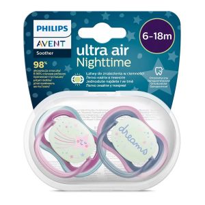Philips AVENT  Ортодонтични силиконови залъгалки 2 бр. 6-18м AIR NIGHT ЗВЕЗДА/DREAM 0519.008