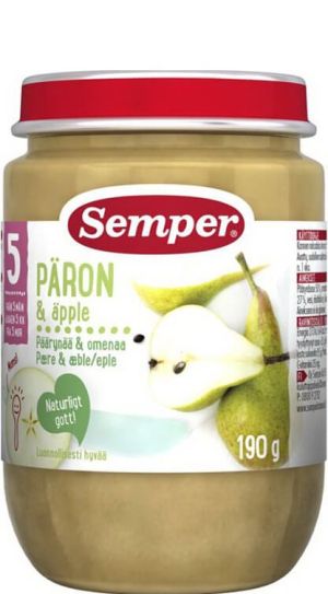 SEMPER Бебешко плодово пюре  Круши  и ябълка 5м+, 190 г.,    9512 