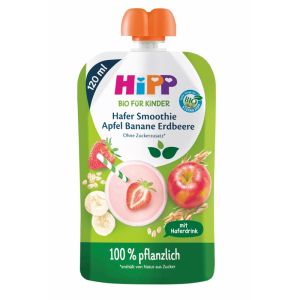 HIPP БИО Плодова закуска СМУТИ,ПАУЧ Ягода, Банан, Ябълка и Овес,120г., 12м.+   84006