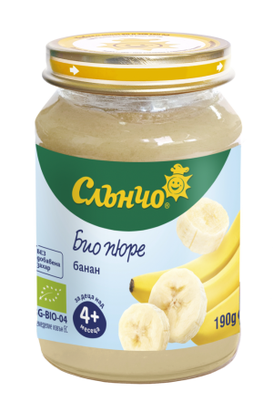 СЛЪНЧО БИО   бебешко плодово  пюре банан 4м.+,190г. 4433