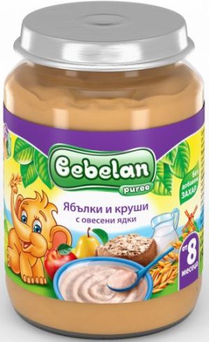 BEBELAN PUREE Млечна каша Ябълки и Круши с мляко и овес.ядки от 8м. 190г.  4398