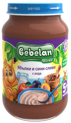 BEBELAN PUREE Млечна каша ябълки и сливи с ЕЛДА 5+ мес. 190г.   5794