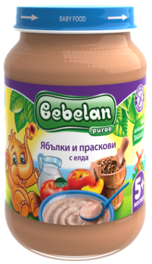  BEBELAN PUREE Млечна каша ябълки, праскови и ЕЛДА 5+м. 190 г  5817