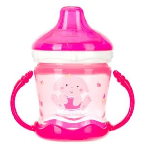 CANPOL Нетечаща чаша с дръжки и мек накрайник 180 мл SWEET /синя и розова/ 57/300  