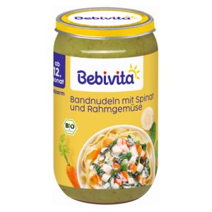 BEBIVITA  Био бебешко пюре макарони със спанак, зеленчуци и сметана 12м.+ 250 гр. 16211