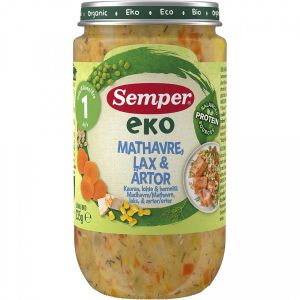 SEMPER  ЕКО Бебешко пюре с Овес, сьомга и грах 12м. 235г.   9765