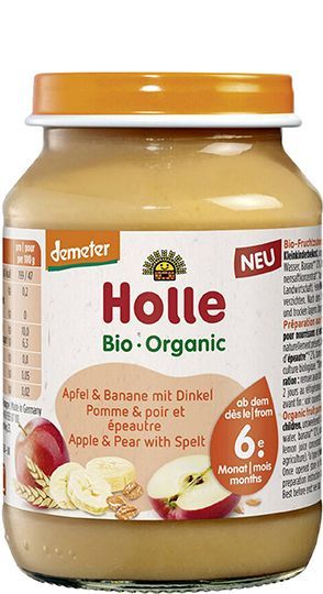  HOLLE БИО Бебшко пюре Десерт ябълка ,банан  и спелта 6+ мес. 190г. код 1693