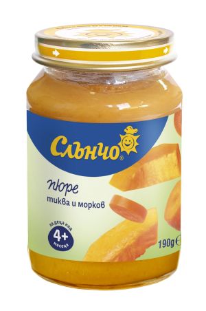 СЛЪНЧО Бебешко зеленчуково пюре тиква и морков 4м.+  190г.   4013