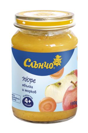 СЛЪНЧО  бебешко плодово пюре ябълка и морков 4м.+ 190гр. 4020