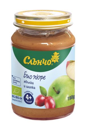 СЛЪНЧО  БИО  бебешко плодово пюре ябълка и шипка  4м.+  190гр. 4327