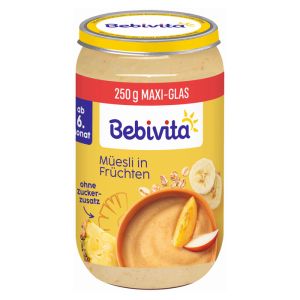 BEBIVITA бебешко пюре  Пълнозър.закуска Плодове с мюсли 6м. 250г. 14007