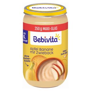 BEBIVITA бебешко пюре Пълнозър.закуска Ябълка, банан, сухар 6м.+250г. 14004