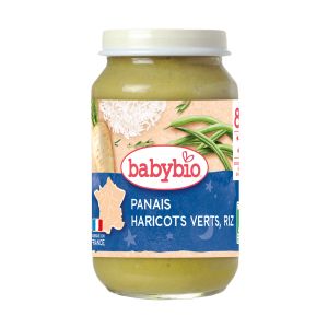 BABYBIO бебешко зеленчуково пюре Пащърнак, Зелен фасул, Ориз 8+м. 200гр.