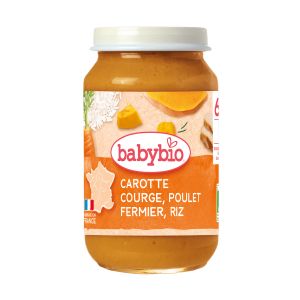 BABYBIO БИО бебешко пюре  Пилешко месо с Ориз и Тиква 6+ мес. 200 г