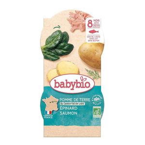 BABYBIO БИО  Меню ЛЕКА НОЩ Сьомга, Картофи и Спанак 8+мес. 2x200гр.