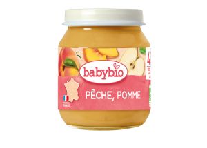 BABYBIO БИО   бебешко плодово пюре с праскови и ябълки 130 гр.