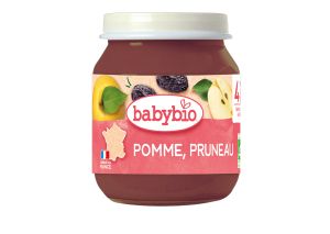 BABYBIO БИО бебешко Плодово пюре Ябълка и Синя слива 4м+,130гр.