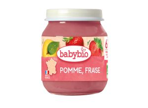 BABYBIO БИО  бебешко плодово пюре с Ябълка, Ягода и Боровинка  4+мес.130гр.