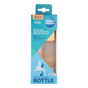 CANPOL   Шише против колики с широко гърло 3м+,240 мл.EASY START  MOUNTAINS код 35/243 зелено/бежово