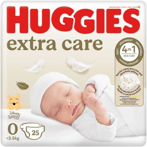  HUGGIES EXTRA CARE Бебешки еднократни пелени за недоносени,Размер  0+(до 3,5 кг) 25 бр./пак.