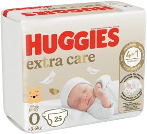  HUGGIES EXTRA CARE Бебешки еднократни пелени за недоносени,Размер  0+(до 3,5 кг) 25 бр./пак.