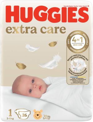 HUGGIES EXTRA CARE Бебешки еднократни пелени, Размер 1 (2-5 кг)  50 бр./пак.