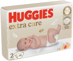 HUGGIES EXTRA CARE -Бебешки еднократни пелени  ,Размер  2 (3-6 кг),58 бр./пак.