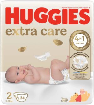HUGGIES EXTRA CARE -Бебешки еднократни пелени  ,Размер  2 (3-6 кг),58 бр./пак.