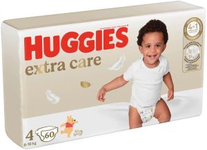 HUGGIES EXTRA CARE -Бебешки еднократни пелени, размер 4 (8-16 кг), 60 бр./пак.