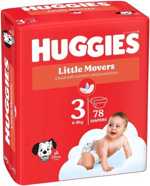 HUGGIES Little Movers-  Бебешки еднократни пелени,Размер  3 (4-9 кг),78 бр./пак.