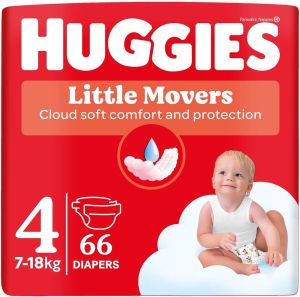 HUGGIES Little Movers- Бебешки еднократни пелени,Размер   4 (7-18 кг),66 бр./пак.