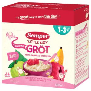 SEMPER  МЛЕЧНА Пълнозърнеста каша  с ябълка, банан и малина  1 - 3 год., 470 гр.  7210