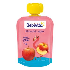 BEBIVITA плодова закуска ПАУЧ ябълка и праскова 12 м + 90 гр. 19057
