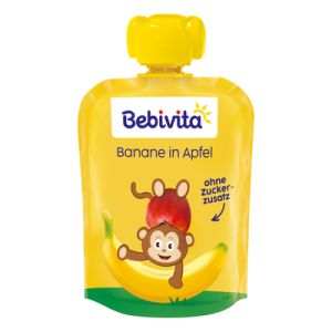 BEBIVITA  плодова закуска  ПАУЧ ябълка с банан 4м+ 90 г.     19059