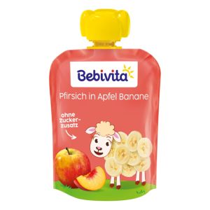 BEBIVITA  плодова закуска  ПАУЧ ябълка с банан и праскова 12м+ 90 г.   19060