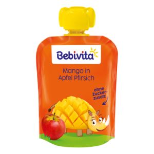 BEBIVITA  плодова закуска  ПАУЧ ябълка с манго и праскова 12м+ 90 гр  19062