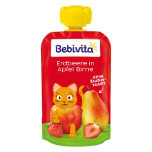 BEBIVITA Плодова закуска ПАУЧ  ягода, ябълка и круша 12М+ 90 гр. 19065