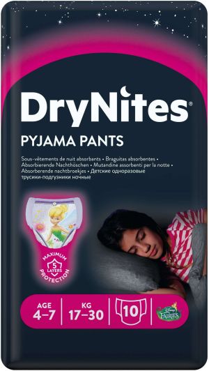  HUGGIES DryNites Еднократни гащи за момиче, 4-7 год.(17-30 кг),10 бр./пак..