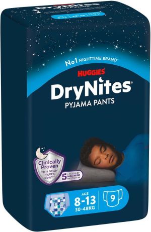 HUGGIES DryNites- Еднократни гащи за момче ,8-13 год.(30-48 кг),9 бр./пак..
