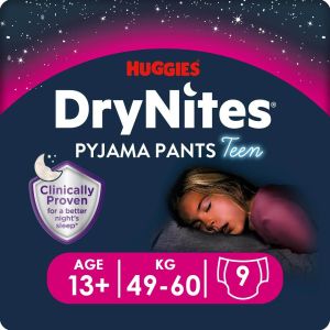 HUGGIES DryNites- Еднократни нощни гащи за момиче , 13+ год.(48+ кг),9 бр./пак.