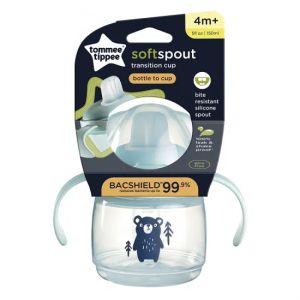 TOMMEE TIPPEE Неразливаща чаша с мек накрайник Soft Spout 150 мл, 4м+ BACSHIELD син Мече TT.0287
