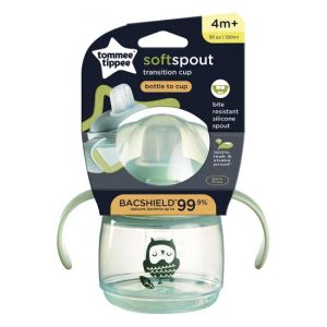 TOMMEE TIPPEE Неразливаща чаша с мек накрайник Soft Spout 150 мл, 4м+ BACSHIELD зелен Бухал TT.0288