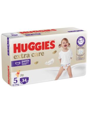 HUGGIES EXTRA CARE – Бебешки еднократни гащички, Размер 5 (12–17 кг), 34 бр./пак.